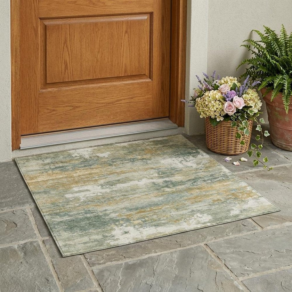 3' X 5' Sage And Green Abstract Washable Indoor Outdoor Area Rug — view 5