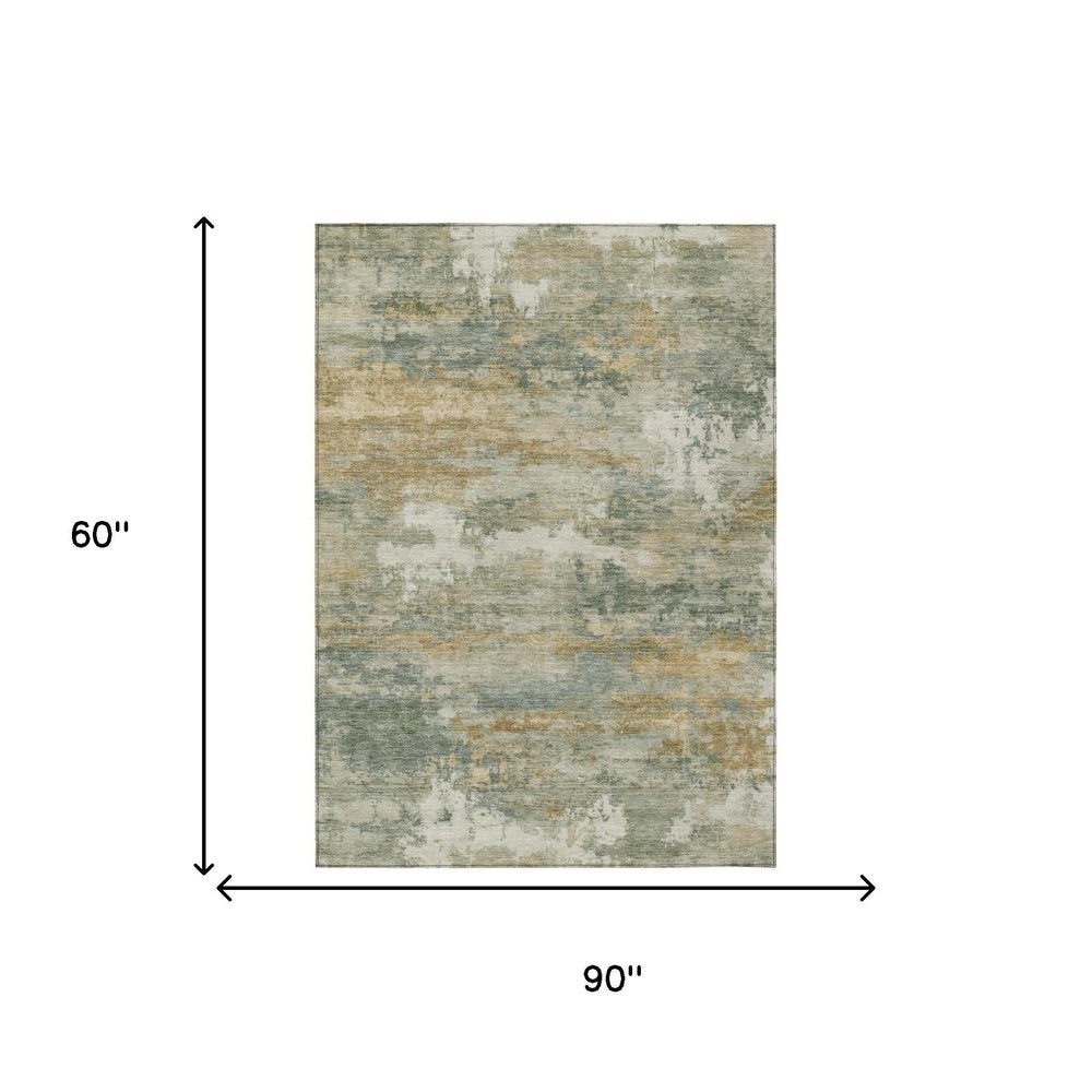 5' X 8' Sage And Green Abstract Washable Indoor Outdoor Area Rug — view 4