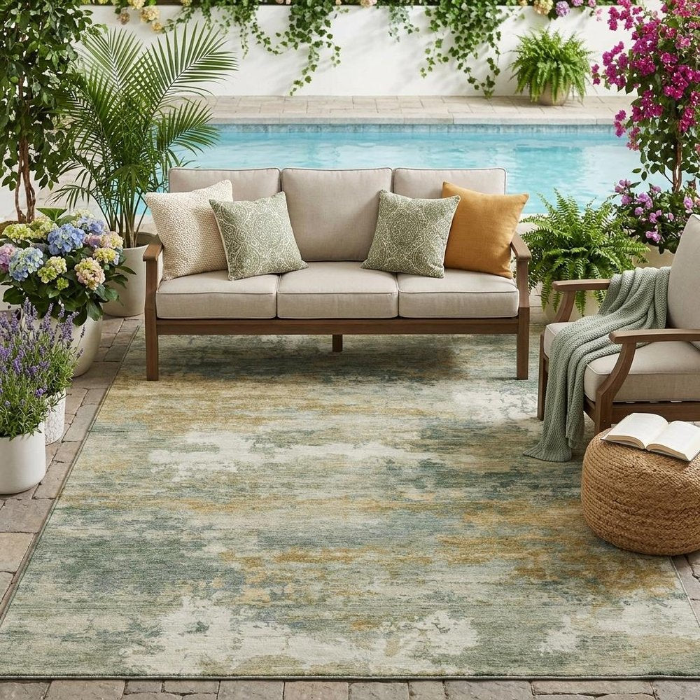 5' X 8' Sage And Green Abstract Washable Indoor Outdoor Area Rug — view 5