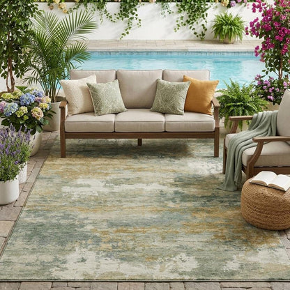 5' X 8' Sage And Green Abstract Washable Indoor Outdoor Area Rug HomeRoots