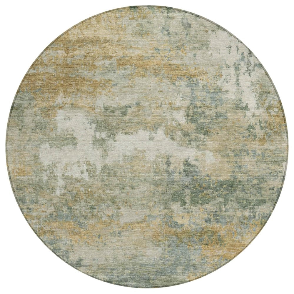8' Sage And Green Round Abstract Washable Indoor Outdoor Area Rug — view 1