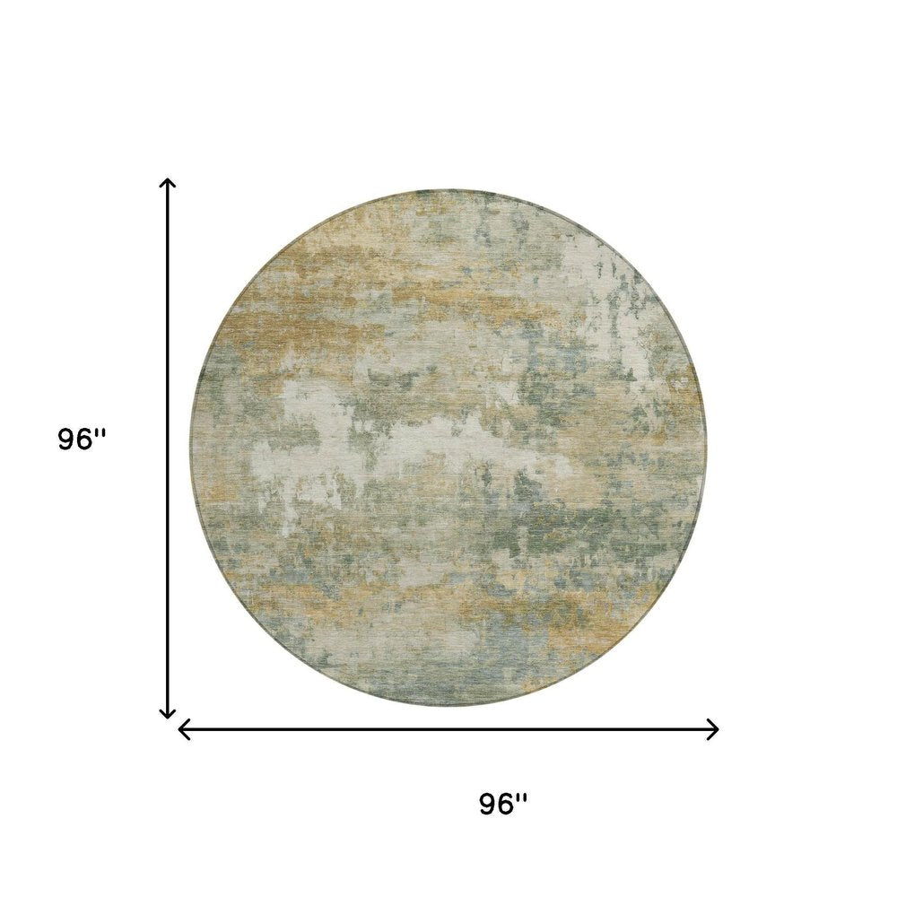 8' Sage And Green Round Abstract Washable Indoor Outdoor Area Rug — view 4