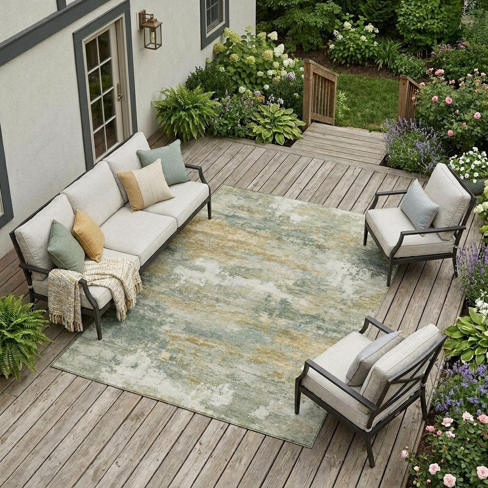 8' X 10' Sage And Green Abstract Washable Indoor Outdoor Area Rug HomeRoots