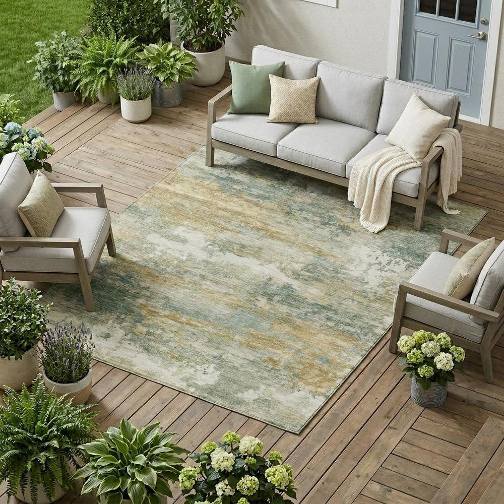 10' X 14' Sage And Green Abstract Washable Indoor Outdoor Area Rug — view 5