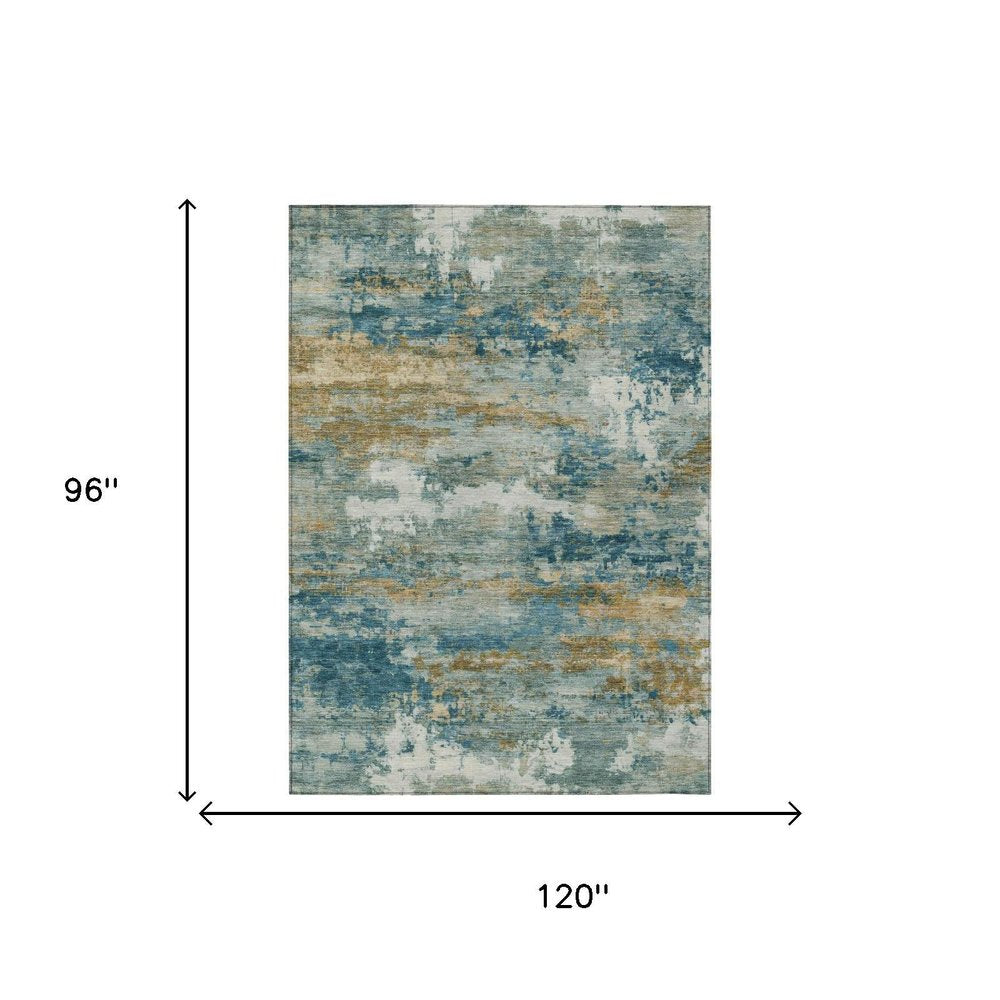 8' X 10' Teal Blue And Green Abstract Washable Indoor Outdoor Area Rug HomeRoots