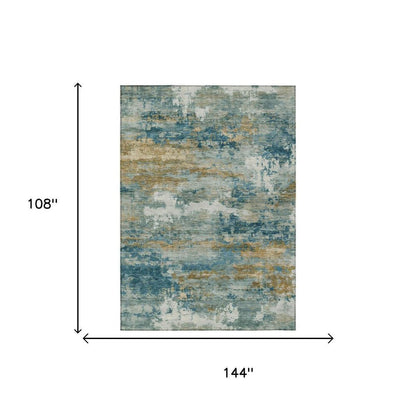 9' X 12' Teal Blue And Green Abstract Washable Indoor Outdoor Area Rug HomeRoots