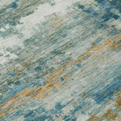 9' X 12' Teal Blue And Green Abstract Washable Indoor Outdoor Area Rug HomeRoots