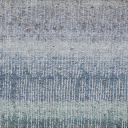 3' X 5' Blue And Silver Abstract Washable Indoor Outdoor Area Rug