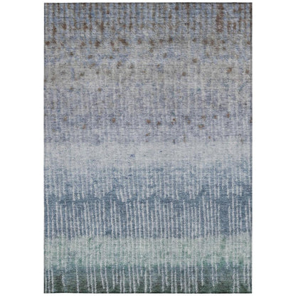 3' X 5' Blue And Silver Abstract Washable Indoor Outdoor Area Rug
