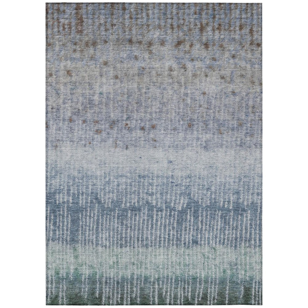 5' X 8' Blue And Silver Abstract Washable Indoor Outdoor Area Rug — view 1