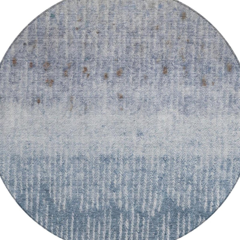8' Blue And Silver Round Abstract Washable Indoor Outdoor Area Rug