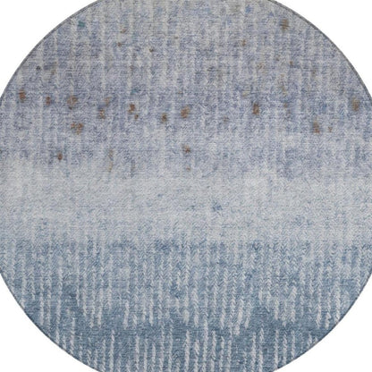 8' Blue And Silver Round Abstract Washable Indoor Outdoor Area Rug