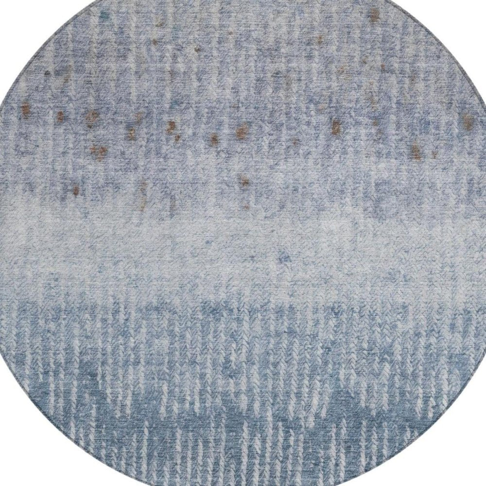 8' Blue And Silver Round Abstract Washable Indoor Outdoor Area Rug — view 8