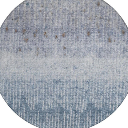 8' Blue And Silver Round Abstract Washable Indoor Outdoor Area Rug