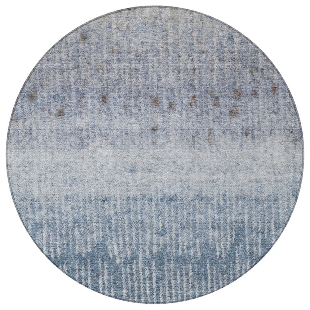 8' Blue And Silver Round Abstract Washable Indoor Outdoor Area Rug — view 9