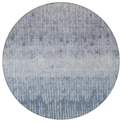 8' Blue And Silver Round Abstract Washable Indoor Outdoor Area Rug