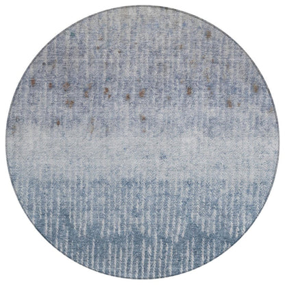 8' Blue And Silver Round Abstract Washable Indoor Outdoor Area Rug HomeRoots