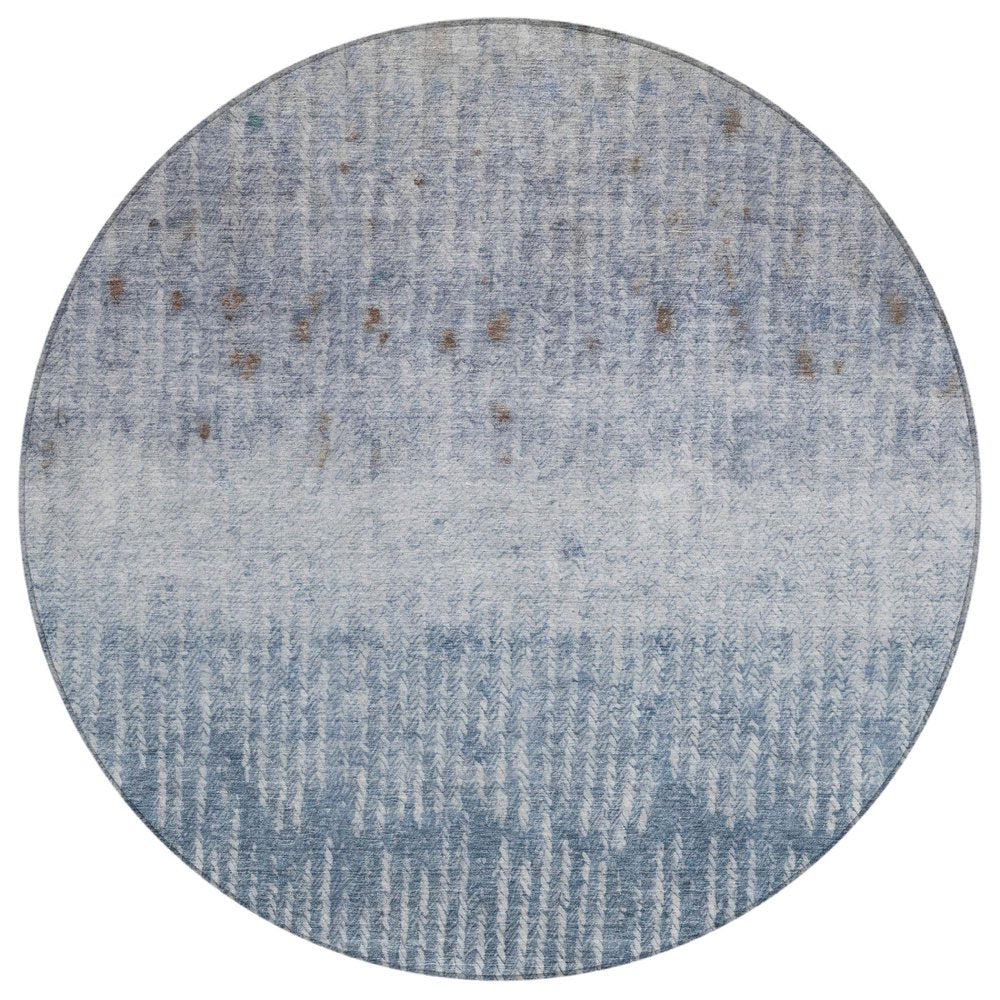 8' Blue And Silver Round Abstract Washable Indoor Outdoor Area Rug — view 1