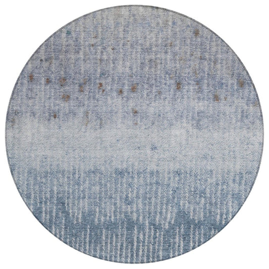 8' Blue And Silver Round Abstract Washable Indoor Outdoor Area Rug