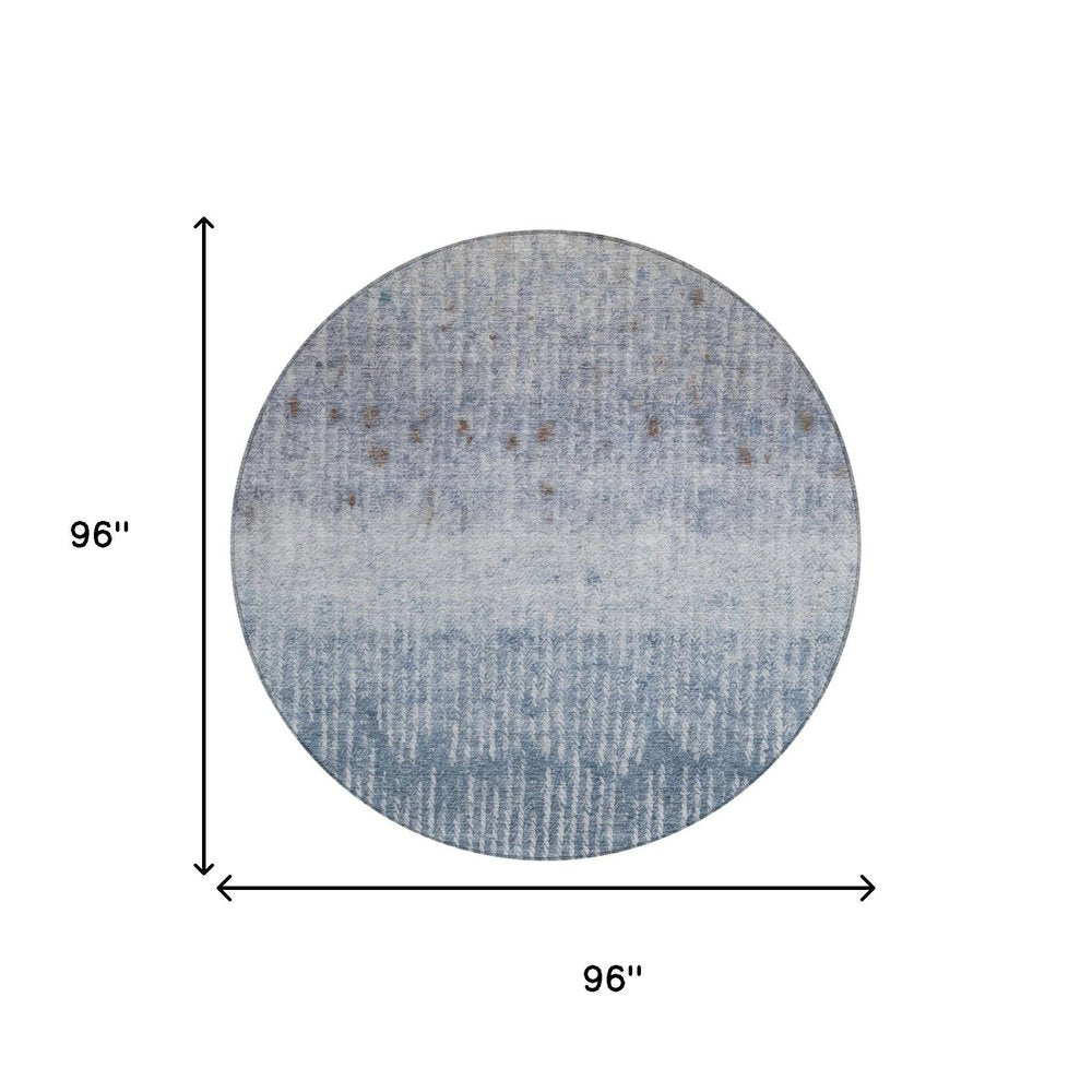 8' Blue And Silver Round Abstract Washable Indoor Outdoor Area Rug HomeRoots