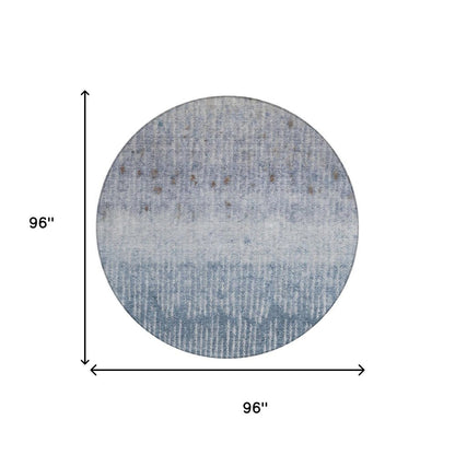8' Blue And Silver Round Abstract Washable Indoor Outdoor Area Rug HomeRoots