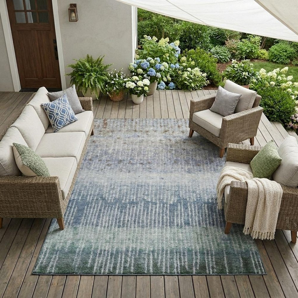 8' X 10' Blue And Silver Abstract Washable Indoor Outdoor Area Rug — view 6