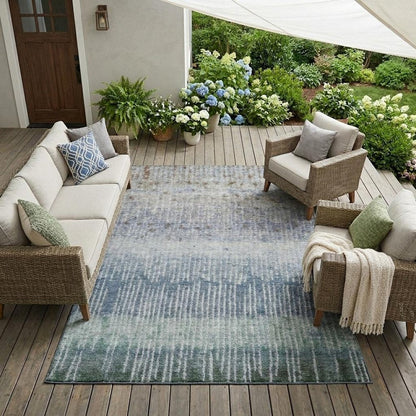 8' X 10' Blue And Silver Abstract Washable Indoor Outdoor Area Rug