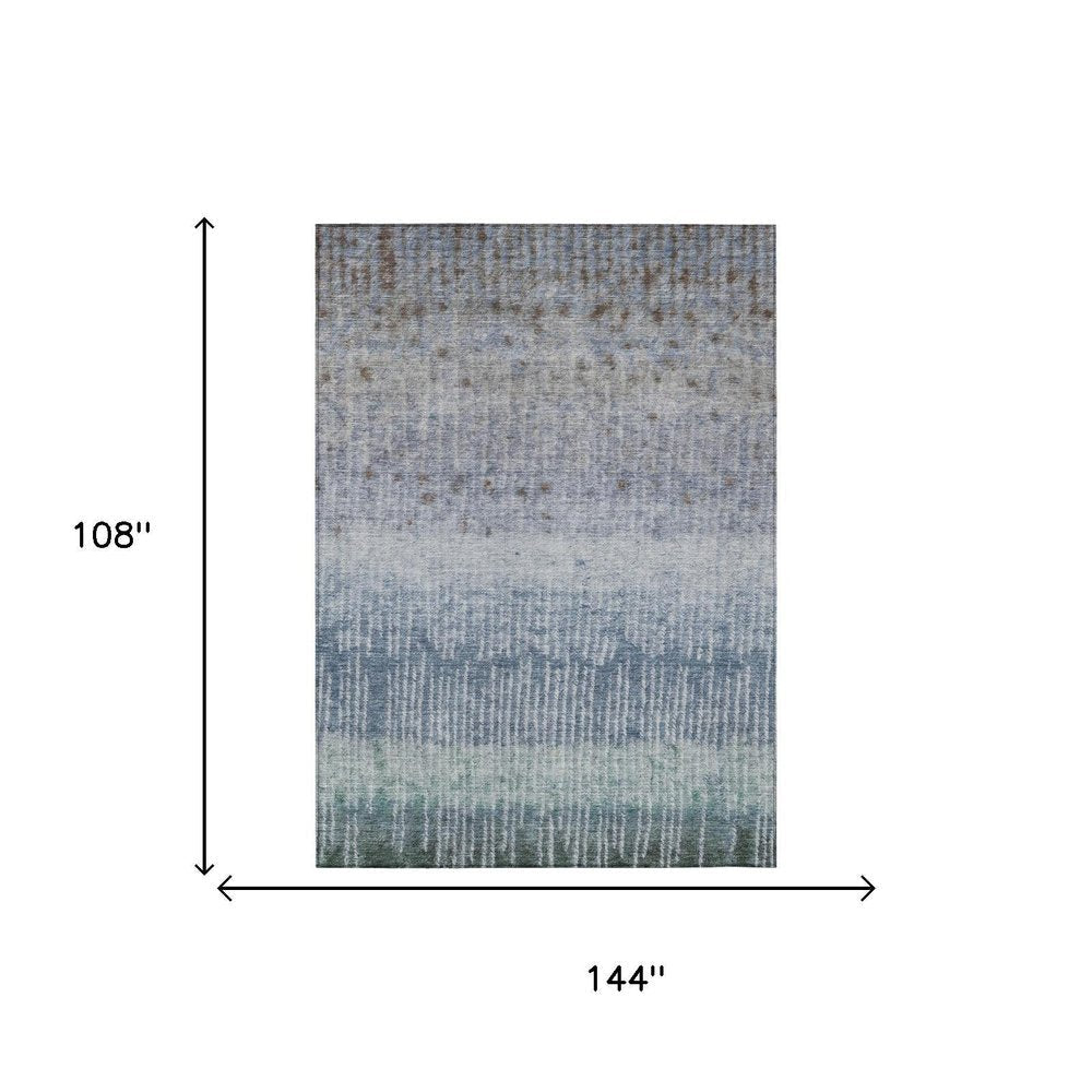 9' X 12' Blue And Silver Abstract Washable Indoor Outdoor Area Rug — view 4
