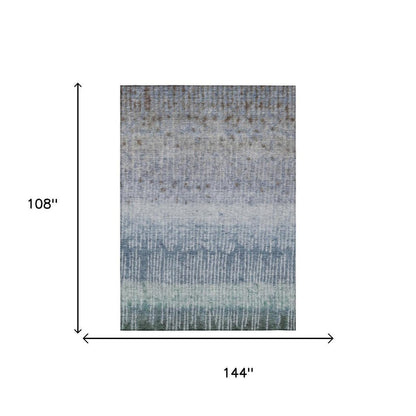 9' X 12' Blue And Silver Abstract Washable Indoor Outdoor Area Rug HomeRoots