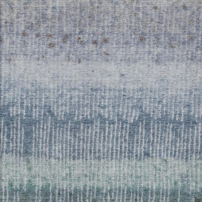 9' X 12' Blue And Silver Abstract Washable Indoor Outdoor Area Rug