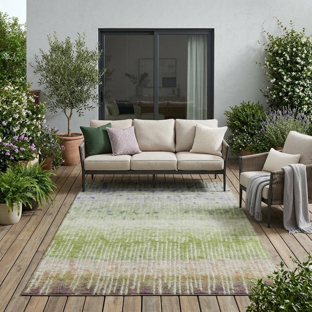 5' X 8' Green And Beige Abstract Washable Indoor Outdoor Area Rug HomeRoots