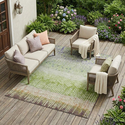 9' X 12' Green And Beige Abstract Washable Indoor Outdoor Area Rug HomeRoots