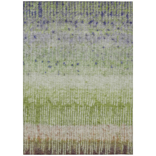 9' X 12' Green And Beige Abstract Washable Indoor Outdoor Area Rug