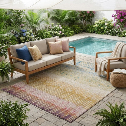 5' X 8' Gold And Beige Abstract Washable Indoor Outdoor Area Rug HomeRoots
