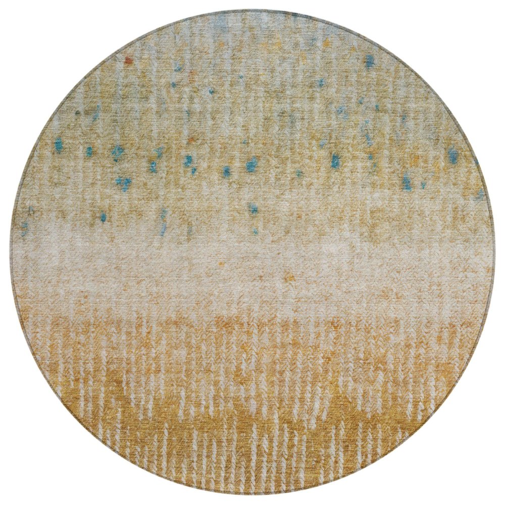 8' Gold And Beige Round Abstract Washable Indoor Outdoor Area Rug — view 1