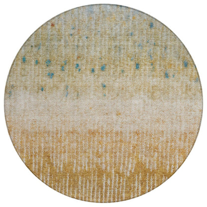 8' Gold And Beige Round Abstract Washable Indoor Outdoor Area Rug HomeRoots