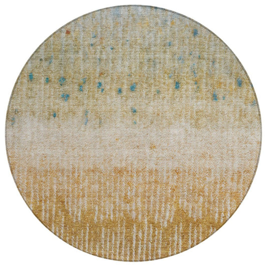 8' Gold And Beige Round Abstract Washable Indoor Outdoor Area Rug