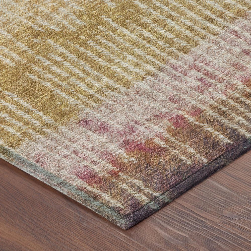 8' Gold And Beige Round Abstract Washable Indoor Outdoor Area Rug — view 2
