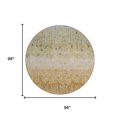 8' Gold And Beige Round Abstract Washable Indoor Outdoor Area Rug HomeRoots