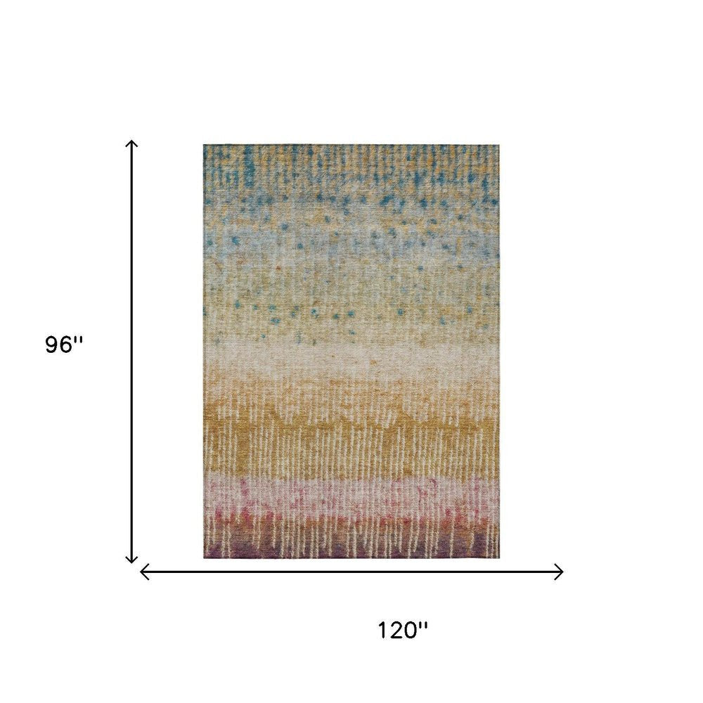 8' X 10' Gold And Beige Abstract Washable Indoor Outdoor Area Rug — view 4