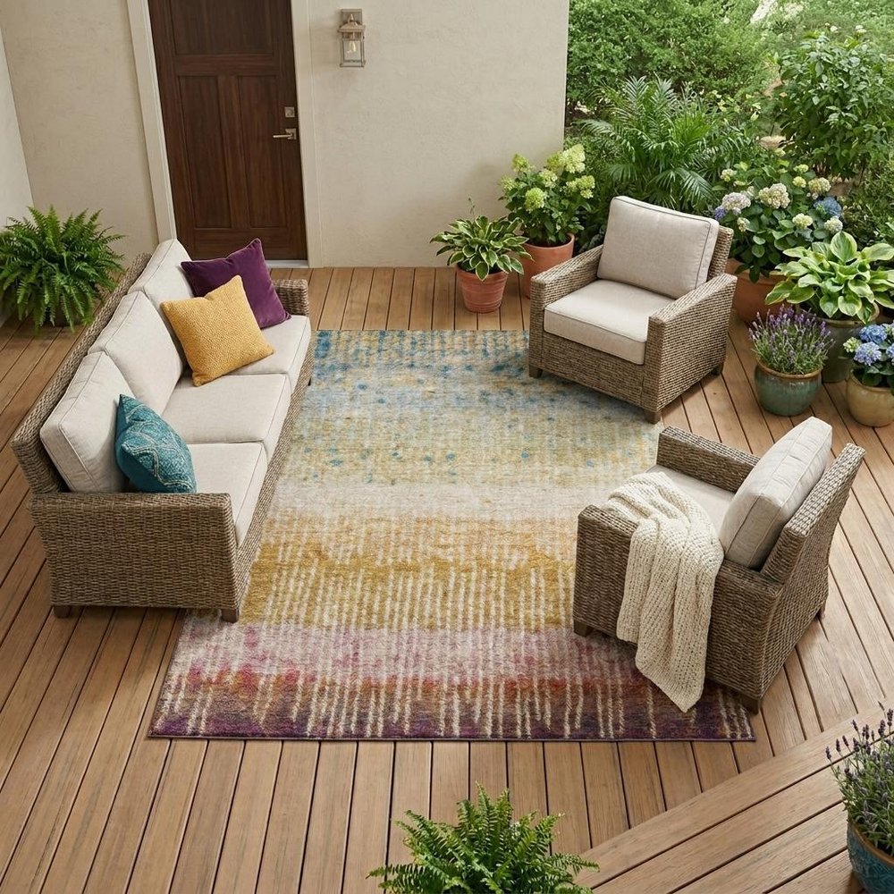 8' X 10' Gold And Beige Abstract Washable Indoor Outdoor Area Rug — view 5