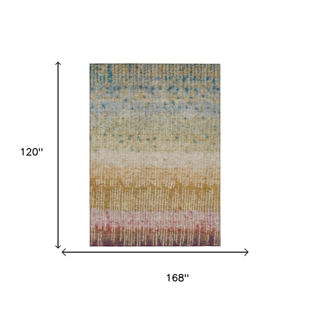 10' X 14' Gold And Beige Abstract Washable Indoor Outdoor Area Rug — view 4