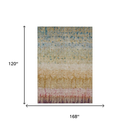 10' X 14' Gold And Beige Abstract Washable Indoor Outdoor Area Rug HomeRoots