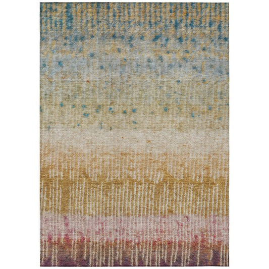 10' X 14' Gold And Beige Abstract Washable Indoor Outdoor Area Rug