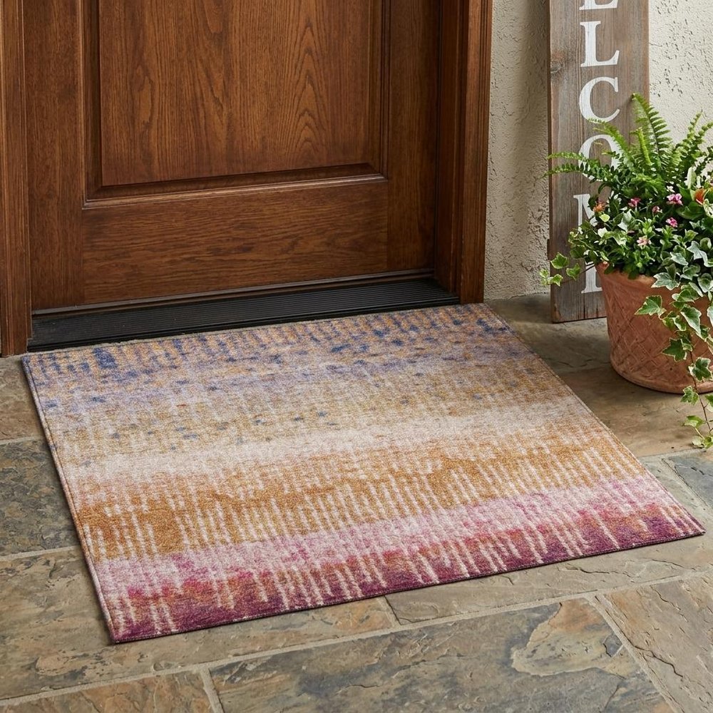 3' X 5' Orange And Beige Abstract Washable Indoor Outdoor Area Rug — view 5