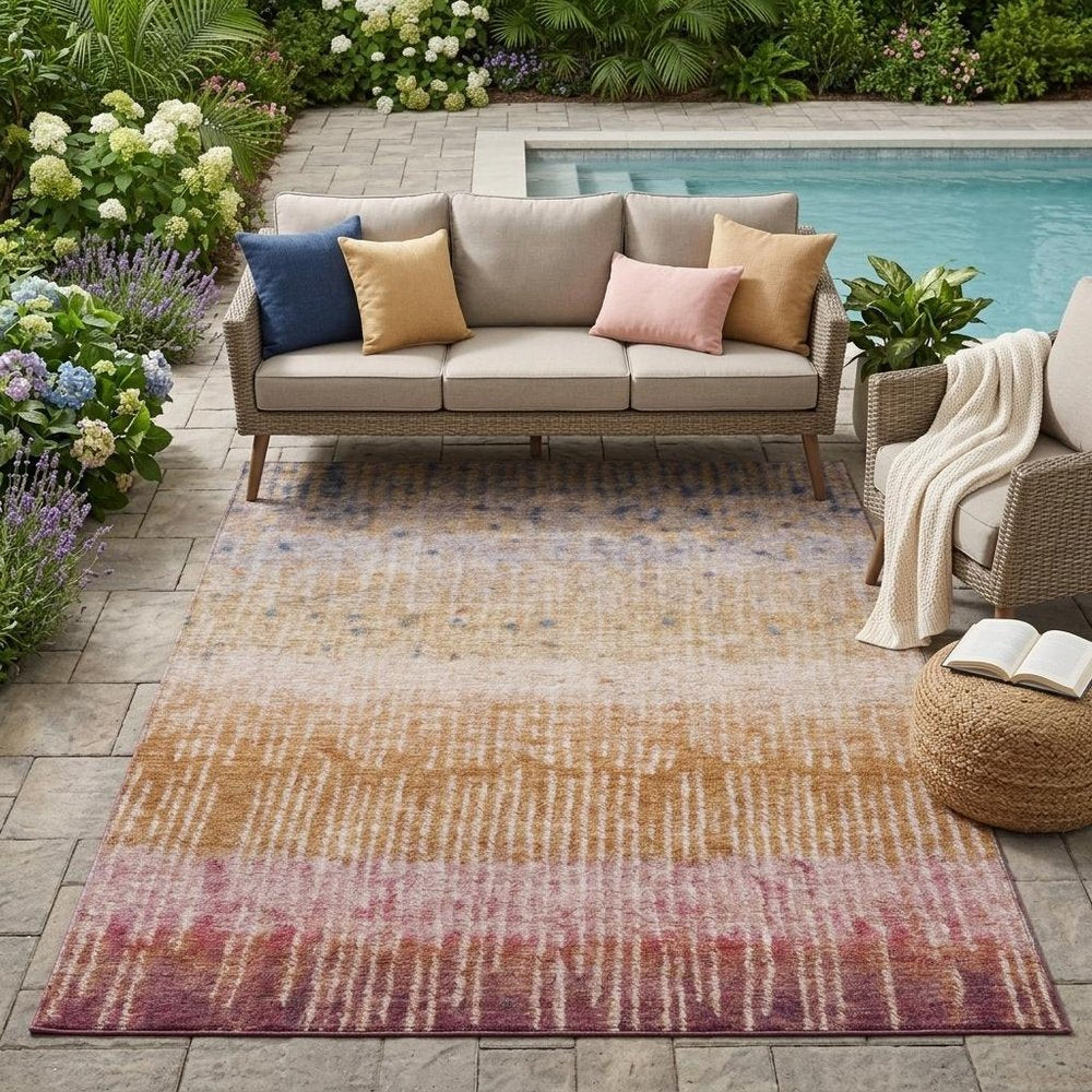 5' X 8' Orange And Beige Abstract Washable Indoor Outdoor Area Rug HomeRoots