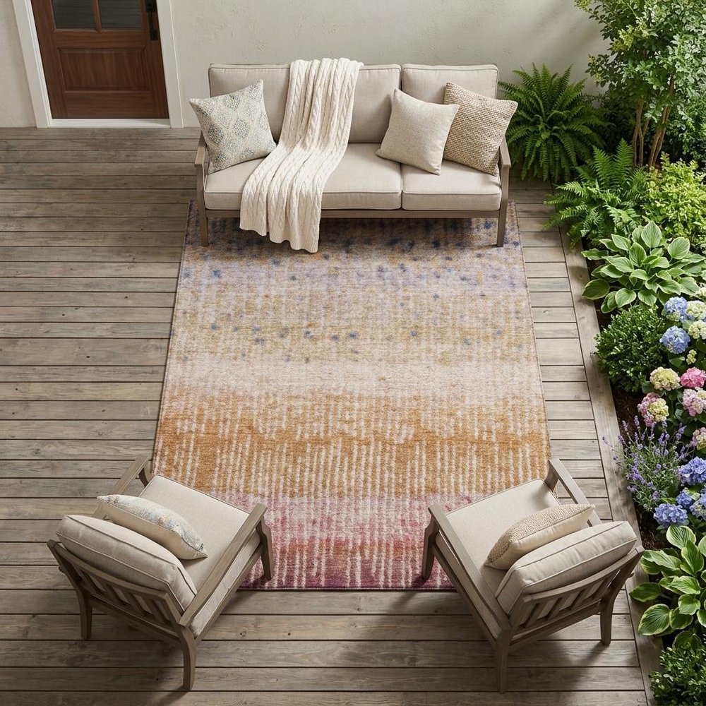 8' X 10' Orange And Beige Abstract Washable Indoor Outdoor Area Rug — view 5