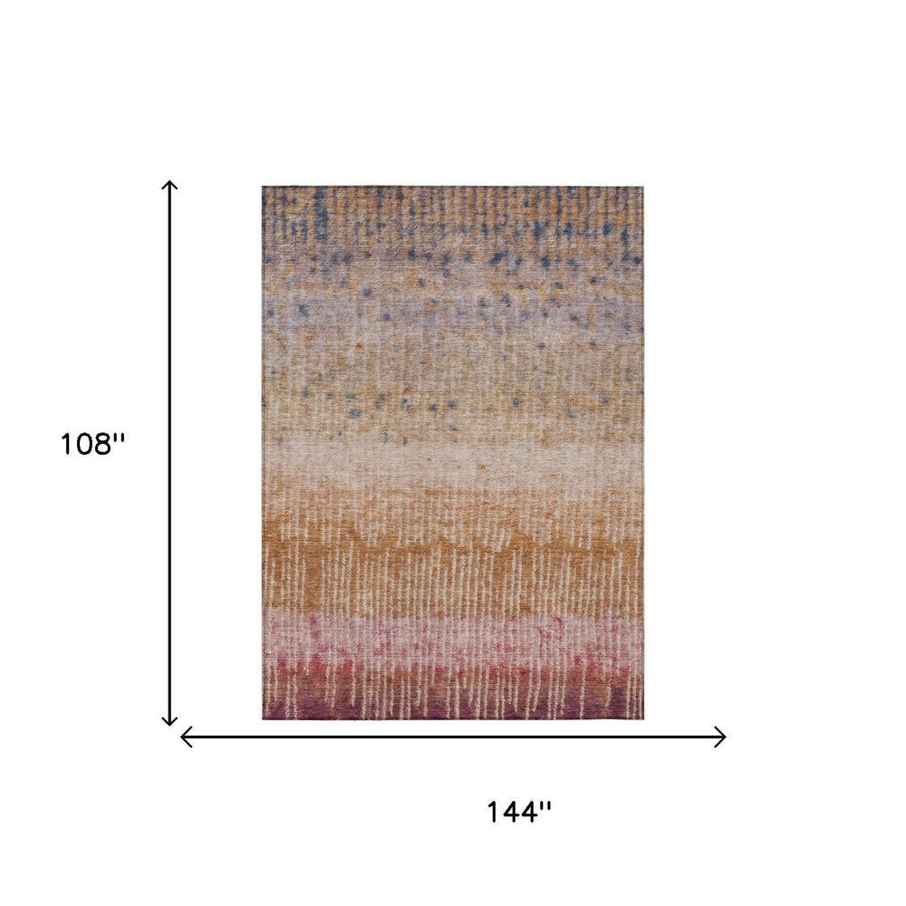 9' X 12' Orange And Beige Abstract Washable Indoor Outdoor Area Rug — view 5