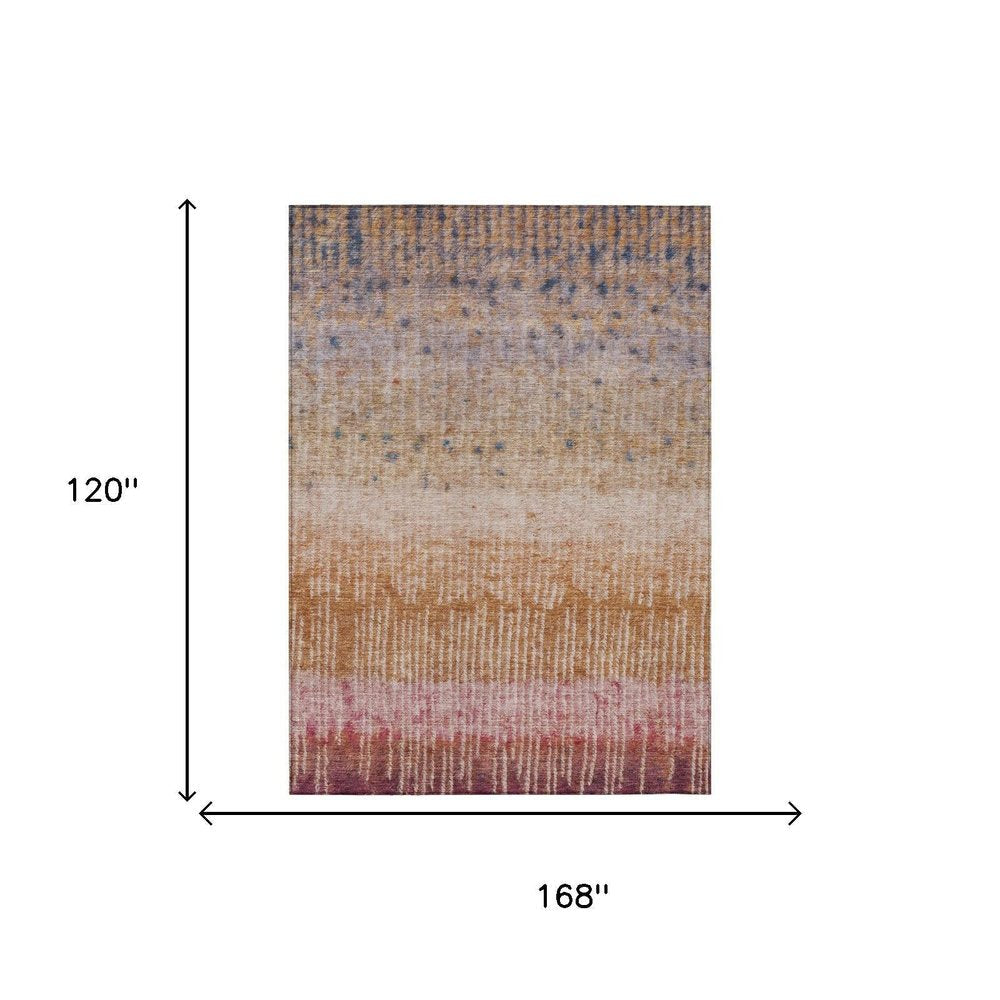 10' X 14' Orange And Beige Abstract Washable Indoor Outdoor Area Rug HomeRoots