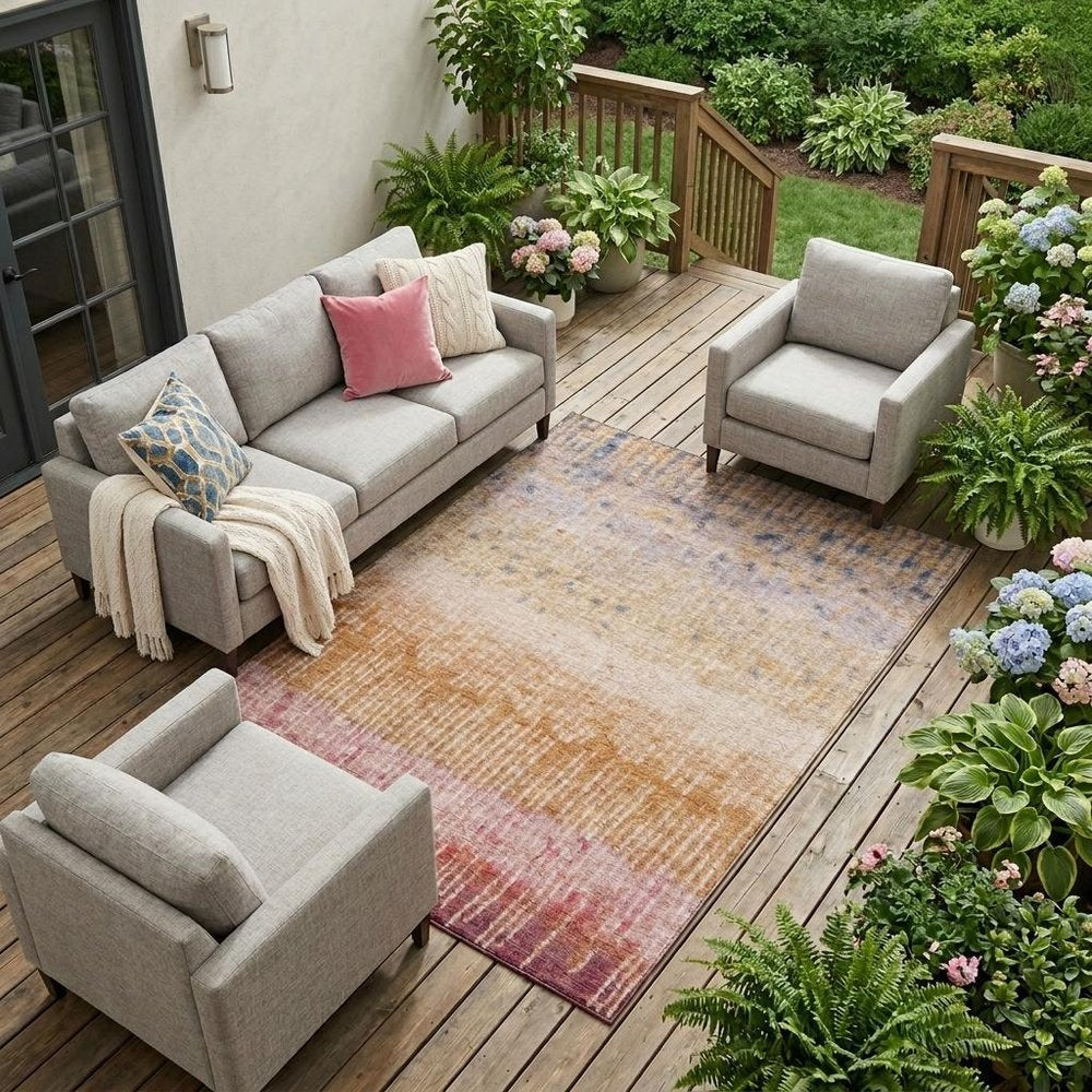 10' X 14' Orange And Beige Abstract Washable Indoor Outdoor Area Rug — view 6